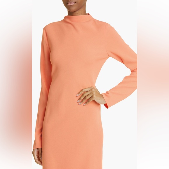 LAPOINTE Long Sleeve Funnel Neck Crepe Dress in Coral Size 2 - Picture 2 of 6